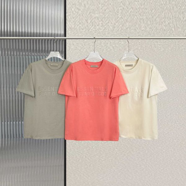 men's and women's new t shirt fashion high street brand ess flocking same color short sleeve loose casual gk1z, White;black